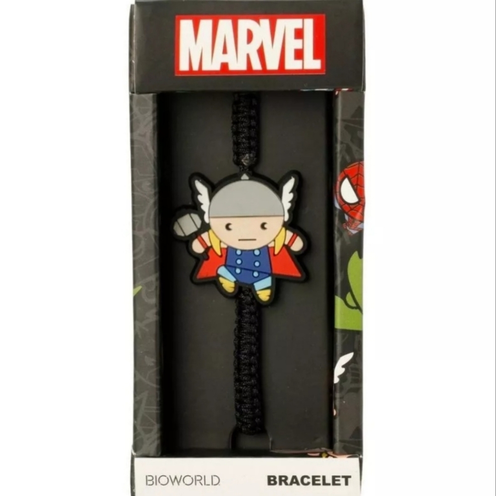 Marvel Thor Kawaii Adjustable Cord Bracelet with Rubber Charm Bioworld NIB